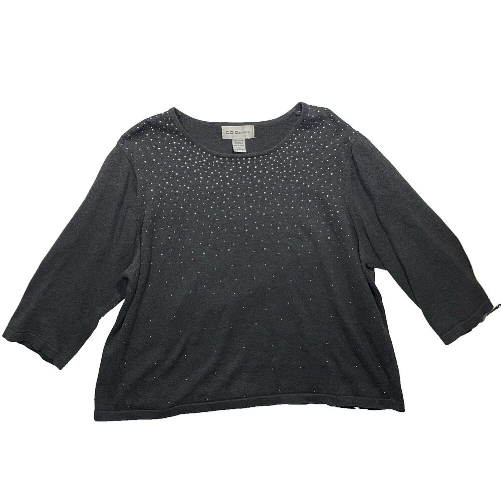 C.D. Daniels Y2K Gray Studded Blouse Womens Plus Size 2X 3/4 Sleeve Top